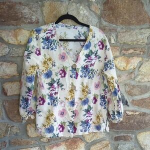 Hester & orchard linen blend floral top